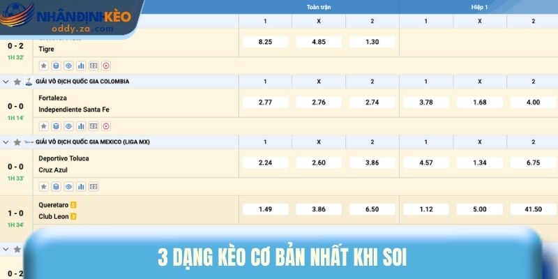 3 dạng kèo cơ bản nhất khi soi