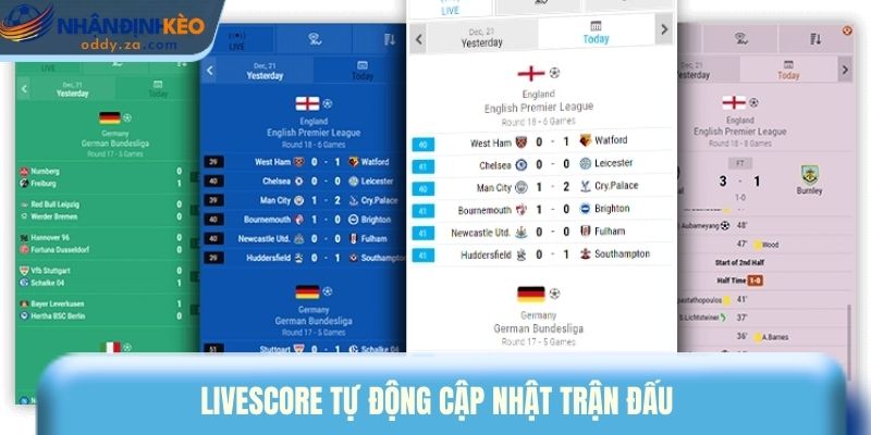 Livescore 1 Livescore tự động cập nhật trận đấu